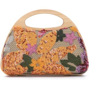 Oweisong Floral Beaded Clutch Purses for Women Summer Embroidery Sequin Handbag Top Handle Evening Bag for Formal