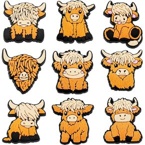 Highland Cow Shoe Decoration - 9 Pcs Pack Cute and Fun Cow Croc Charms for Party Favors and Gifts