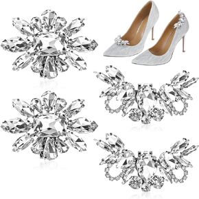 4 Pcs Rhinestone Wedding Shoe Clips, Elegant Rhinestone Shoe Charms, Detachable Fashion Womens Crystal Shoe Clips, Sparkling Rhinestone Shoes Buckles, Bridal Wedding Prom Party High Heels Accessories