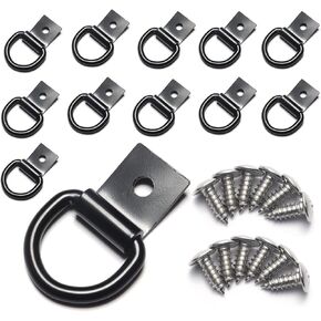 12 Pcs Steel D-Ring Tie Down Anchors, 1/4" Heavy Duty Trailer Lashing Rings for Cargo Net, Truck Bed, Garage, Pickup, SUV, Workshops, Cargo Storage Mount on Hooks, D Ring with Screws, Black