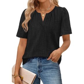 MEROKEETY Women's Summer Business Casual Blouse Tops Dressy Short Sleeve V Neck Loose Fit Work T Shirts