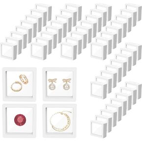 64 Pcs Floating Frame 3D Transparent Plastic Display Stand with Clear PE Film for Coin Jewelry Medallion Shells Small Collectibles Display Case