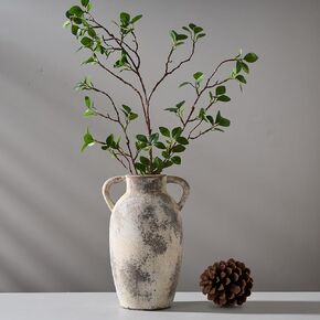 9.3 Inch Antique Ceramic Vase, Terracotta Vase with Handle, Boho Decor Farmhouse Decorative Vase, Rustic Vase for Home Decor, Living Room, Entryway, Wedding - Distressed Design, Gray