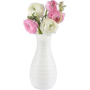 White Plastic Flower Vase, Ceramic-Look Decorative Vase for Flowers, Small and Cute for Home Living Room Dining Wedding Bouquet Decor (8 inches)