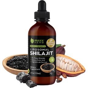 Maxx Herb Pure Himalayan Shilajit – Liquid Liposomal Formula with Black Pepper BioPerine & Cacao - Energy Boost & Immune Support, 85+ Trace Minerals, 20% Fulvic Acid – 4 Oz Bottle (60 Servings)