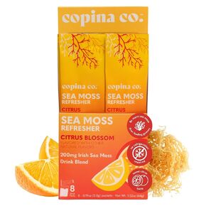 Organic Irish Sea Moss Powder - 200mg Packets for Gut Health and Immune Support - Citrus Blossom Flavored Seamoss Drink with Coconut Water for Hydration, Muscle Recovery - 16 Stick Packs