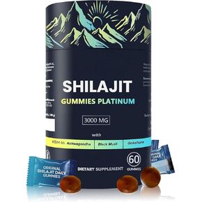 100% Shilajit Gummy Platinum, Ashwagandha Shilajit Gummies, 3000mg Pure Himalayan Shilajit Gummies for Men, Energy Boost & Immune Support, No Added Sugar, Non-GMO, 85+Trace Minerals