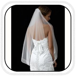 Latious 1 Tier Bride Wedding Veils White Fingertip Ribbon Edge Bridal Tulle with Comb for Women (White)