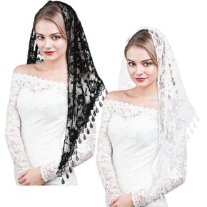 2 Pcs Mass Veil Triangle Mantilla Cathedral Head Covering Chapel Veil Latin Scarf Latin Mass Head Covering Veils Traditional Vintage Inspired Infinity Shape Mantilla Veils