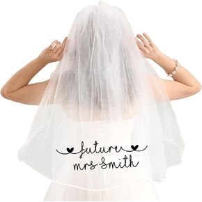 Bridal Veil, Bride to Be Embroidered Veil, 2 Tiers White Wedding Veils with 3 Sheets DIY Letter Stickers for Bachelorette Wedding Bridal Shower Party Favors Engagement Decorations