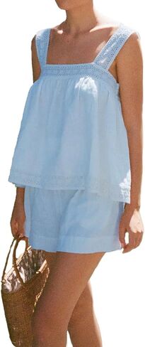 Womens Summer 2 قطعة مجموعة أزياء الدانتيل كامي والسروال القصير غير الرسمي مجموعة من القطن pajama in Kuwait