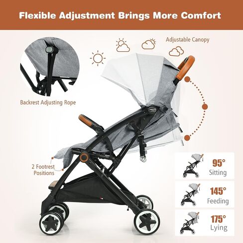 BABY JOY Lightweight Baby Stroller, Compact Toddler Travel Stroller for Airplane, Infant Stroller w/ 5-Point Harness, Adjustable Backrest/Footrest/Canopy, Storage Basket, Easy One-Hand Fold (Black) in Saudi Arabia