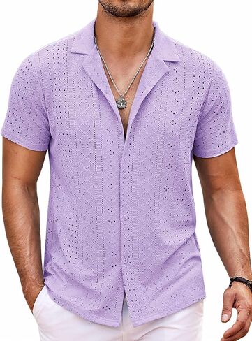 قميص شاطئ شاطئ Coofandy Mens Buster Button أسفل القمصان غير الرسمية الكوبية الكوبي القمصان الصيفية القمصان الاستوائية in Saudi Arabia