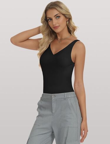 Women’s Sexy Deep V Neck Sleeveless Bodysuits Double Lined Backless Basic Tank Thong Body Suits for Going Out in Saudi Arabia