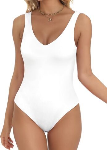 Women’s Sexy Deep V Neck Sleeveless Bodysuits Double Lined Backless Basic Tank Thong Body Suits for Going Out in Saudi Arabia