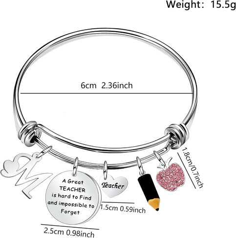 شكرًا لك Silver A - Z 26 هدية Bangle الأولي في يوم عيد الشكر في يوم المعلم ، عودة الطالب إلى نهاية موسم التخرج للمدرسة للمعلم in Kuwait