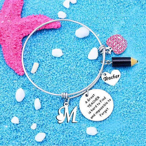 شكرًا لك Silver A - Z 26 هدية Bangle الأولي في يوم عيد الشكر في يوم المعلم ، عودة الطالب إلى نهاية موسم التخرج للمدرسة للمعلم in Kuwait
