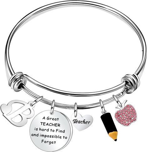 شكرًا لك Silver A - Z 26 هدية Bangle الأولي في يوم عيد الشكر في يوم المعلم ، عودة الطالب إلى نهاية موسم التخرج للمدرسة للمعلم in Kuwait