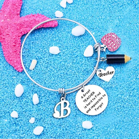 شكرًا لك Silver A - Z 26 هدية Bangle الأولي في يوم عيد الشكر في يوم المعلم ، عودة الطالب إلى نهاية موسم التخرج للمدرسة للمعلم in Kuwait
