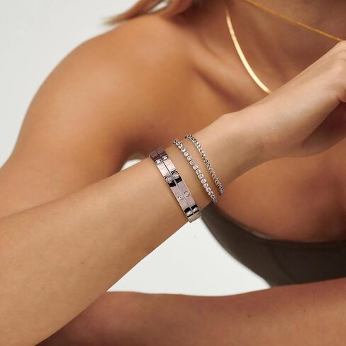 Kainier Gold Bracelets Sets for Women 4pcs Love Bangle Bracelet Cubic Zirconia Tennis Cuban Chain Stacking Gift for Love Gold/Silver in Kuwait