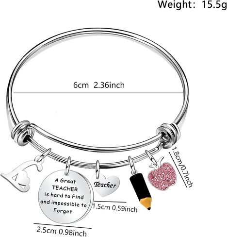 شكرًا لك Silver A - Z 26 هدية Bangle الأولي في يوم عيد الشكر في يوم المعلم ، عودة الطالب إلى نهاية موسم التخرج للمدرسة للمعلم in Kuwait