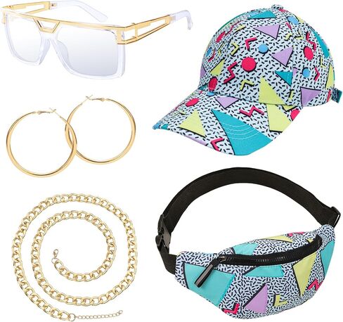 XEPST 80s 90s Hip Hop Accessories for Women Men, 80s 90s Outfits Neon Fanny Pack Hat Sunglasses Gold Chain Earrings in Saudi Arabia