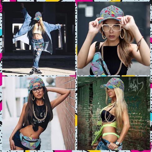 XEPST 80s 90s Hip Hop Accessories for Women Men, 80s 90s Outfits Neon Fanny Pack Hat Sunglasses Gold Chain Earrings in Saudi Arabia