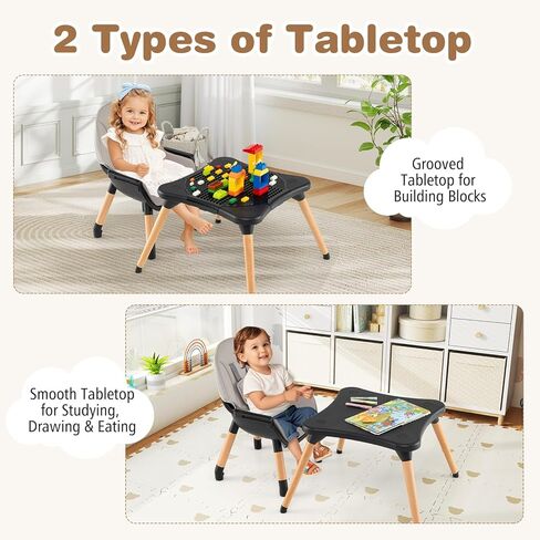 BABY JOY 5 in 1 High Chair, Convertible High Chairs for Babies and Toddlers/Booster Seat/Table and Chair Set, Infant Wooden Highchair w/ 5-Point Harness, 4-Position Removable Tray & PU Cushion, Gray in Kuwait