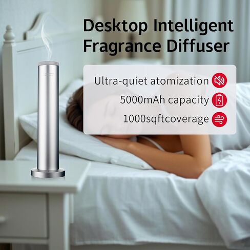 Wireless Essential Oil Diffuser: Smart Anti-Tip Aroma Diffuser with 3 Mist Modes, 1200 sq ft Coverage, Bluetooth Remote Control, Timer, Quiet Metal Body for Hotel Office Bedroom Large Home in Saudi Arabia