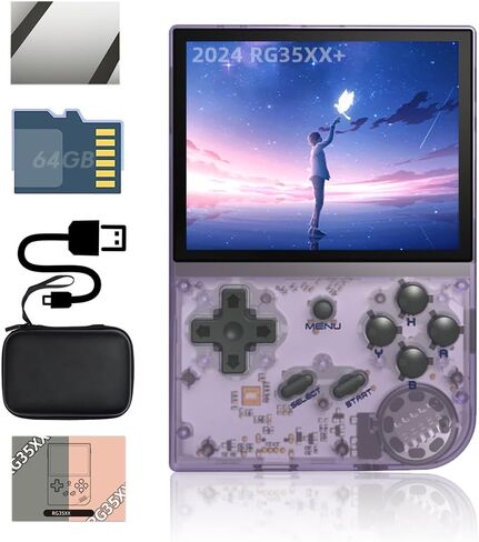 وحدة تحكم ألعاب محمولة باليد RG35XX مقاس 3.5 بوصة IPS وحدة تحكم ألعاب قديمة محاكي كلاسيكي وحدة تحكم ألعاب محمولة باليد نظام ألعاب فيديو مثبت مسبقًا مع حقيبة محمولة 64 جيجا بايت رمادي قديم in Kuwait