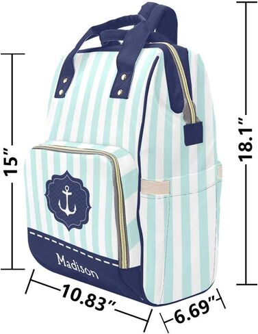 Nautical Anchor Personalized Diaper Bag Backpack Tote with Name,Custom Travel Nappy Mommy Bag Backpack in Kuwait