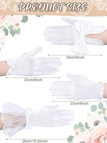 4 Pairs White Tea Party Gloves for Women Lace Satin Tulle Gloves with Pearl for Wedding Banquet Elegant Summer in Saudi Arabia
