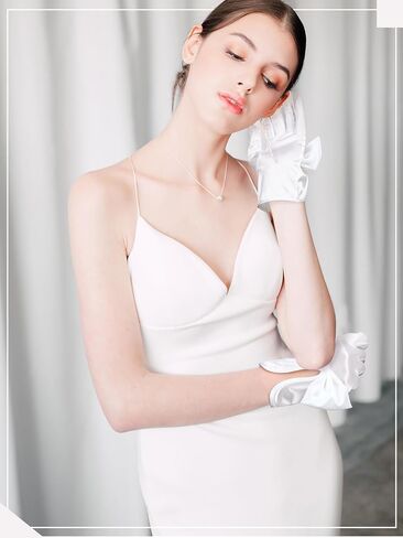 4 Pairs White Tea Party Gloves for Women Lace Satin Tulle Gloves with Pearl for Wedding Banquet Elegant Summer in Saudi Arabia