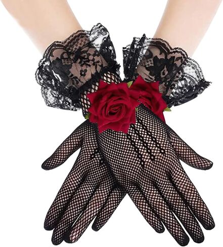Gothic Rose Lace Gloves Lolita Hand Sleeve Gloves for Women Wedding Halloween Masquerade Tea Party in Saudi Arabia