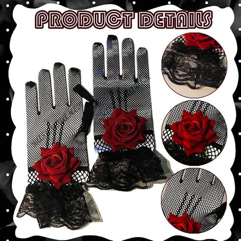 Gothic Rose Lace Gloves Lolita Hand Sleeve Gloves for Women Wedding Halloween Masquerade Tea Party in Saudi Arabia