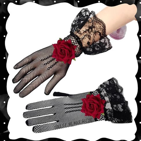 Gothic Rose Lace Gloves Lolita Hand Sleeve Gloves for Women Wedding Halloween Masquerade Tea Party in Saudi Arabia