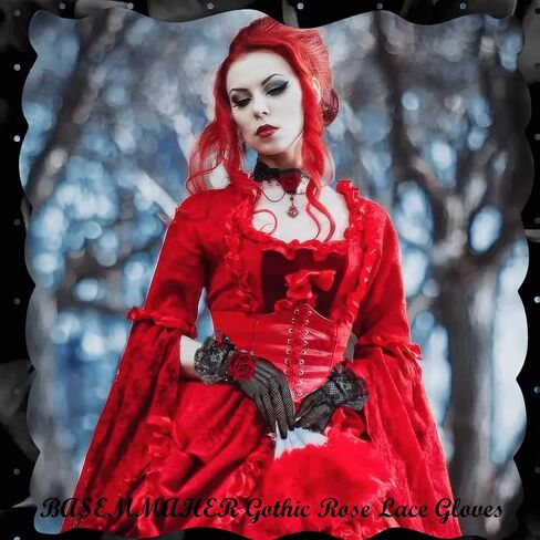 Gothic Rose Lace Gloves Lolita Hand Sleeve Gloves for Women Wedding Halloween Masquerade Tea Party in Saudi Arabia