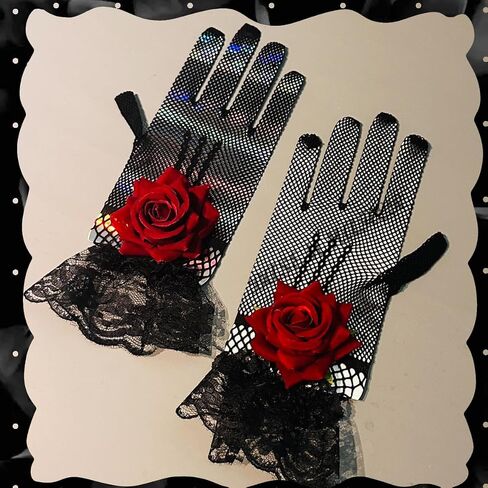 Gothic Rose Lace Gloves Lolita Hand Sleeve Gloves for Women Wedding Halloween Masquerade Tea Party in Saudi Arabia