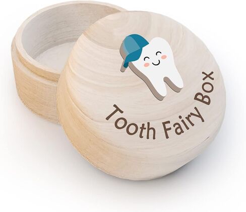 Azbuk Tooth Fairy Box for Kids, Cute Carved Wooden Box with 3D Tooth, Stores Lost Teeth for Kids, Easy to Carry, Suitable Size and Durable, Dropped Tooth Keepsake Storage Box for Boy or Girl in Saudi Arabia