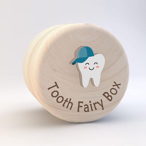 Azbuk Tooth Fairy Box for Kids, Cute Carved Wooden Box with 3D Tooth, Stores Lost Teeth for Kids, Easy to Carry, Suitable Size and Durable, Dropped Tooth Keepsake Storage Box for Boy or Girl in Saudi Arabia