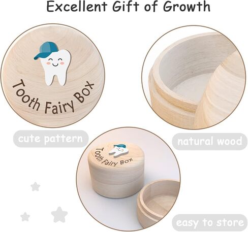 Azbuk Tooth Fairy Box for Kids, Cute Carved Wooden Box with 3D Tooth, Stores Lost Teeth for Kids, Easy to Carry, Suitable Size and Durable, Dropped Tooth Keepsake Storage Box for Boy or Girl in Saudi Arabia