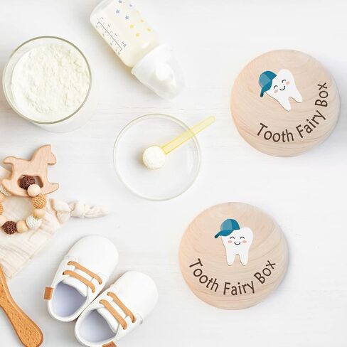 Azbuk Tooth Fairy Box for Kids, Cute Carved Wooden Box with 3D Tooth, Stores Lost Teeth for Kids, Easy to Carry, Suitable Size and Durable, Dropped Tooth Keepsake Storage Box for Boy or Girl in Saudi Arabia