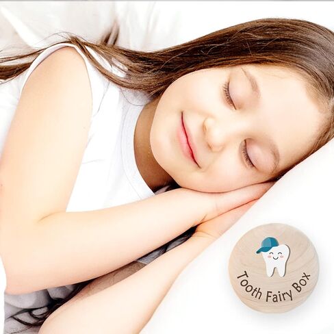 Azbuk Tooth Fairy Box for Kids, Cute Carved Wooden Box with 3D Tooth, Stores Lost Teeth for Kids, Easy to Carry, Suitable Size and Durable, Dropped Tooth Keepsake Storage Box for Boy or Girl in Saudi Arabia