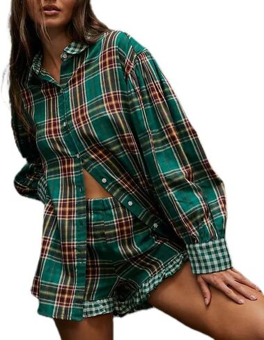 Liltwist Womens Scheered Stripe Pajama مجموعات قميص طويل الأكمام PJS 2 قطعة زر أسفل الأزهار طباعة ملابس النوم in Kuwait