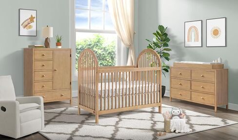 Oxford Baby Everlee Modern High Arch 3-in-1 Convertible Island Crib with Round Spindles, Honey Wood in Saudi Arabia