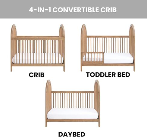Oxford Baby Everlee Modern High Arch 3-in-1 Convertible Island Crib with Round Spindles, Honey Wood in Saudi Arabia