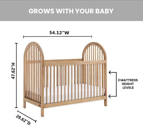 Oxford Baby Everlee Modern High Arch 3-in-1 Convertible Island Crib with Round Spindles, Honey Wood in Saudi Arabia
