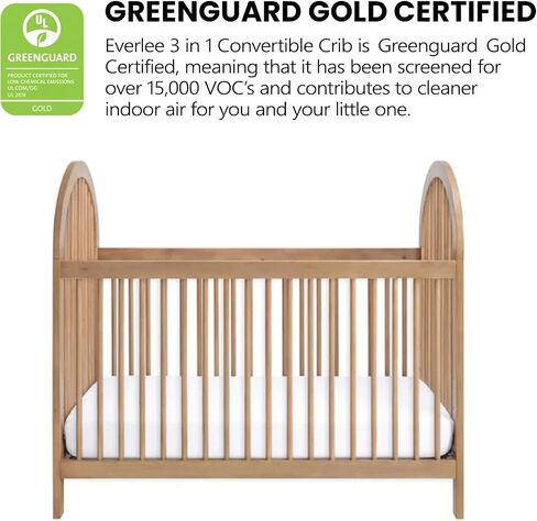 Oxford Baby Everlee Modern High Arch 3-in-1 Convertible Island Crib with Round Spindles, Honey Wood in Saudi Arabia