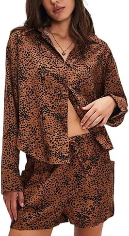LILTWIST Womens Checkered Stripe Pajama Sets Long Sleeve Shirt Shorts Pjs 2 Piece Button Down Floral Print Lounge Sleepwear in Saudi Arabia