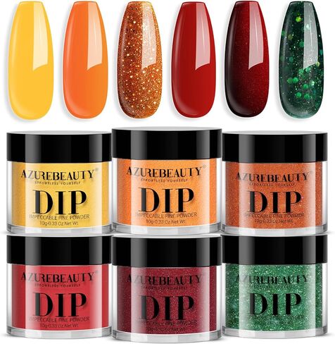 Dip Powder Set, AZUREBEAUTY 6 Colors Glitter Red Green Nail Dipping Powder French Nail Art Gel Manicure Salon DIY at Home Christmase Gifts in Saudi Arabia